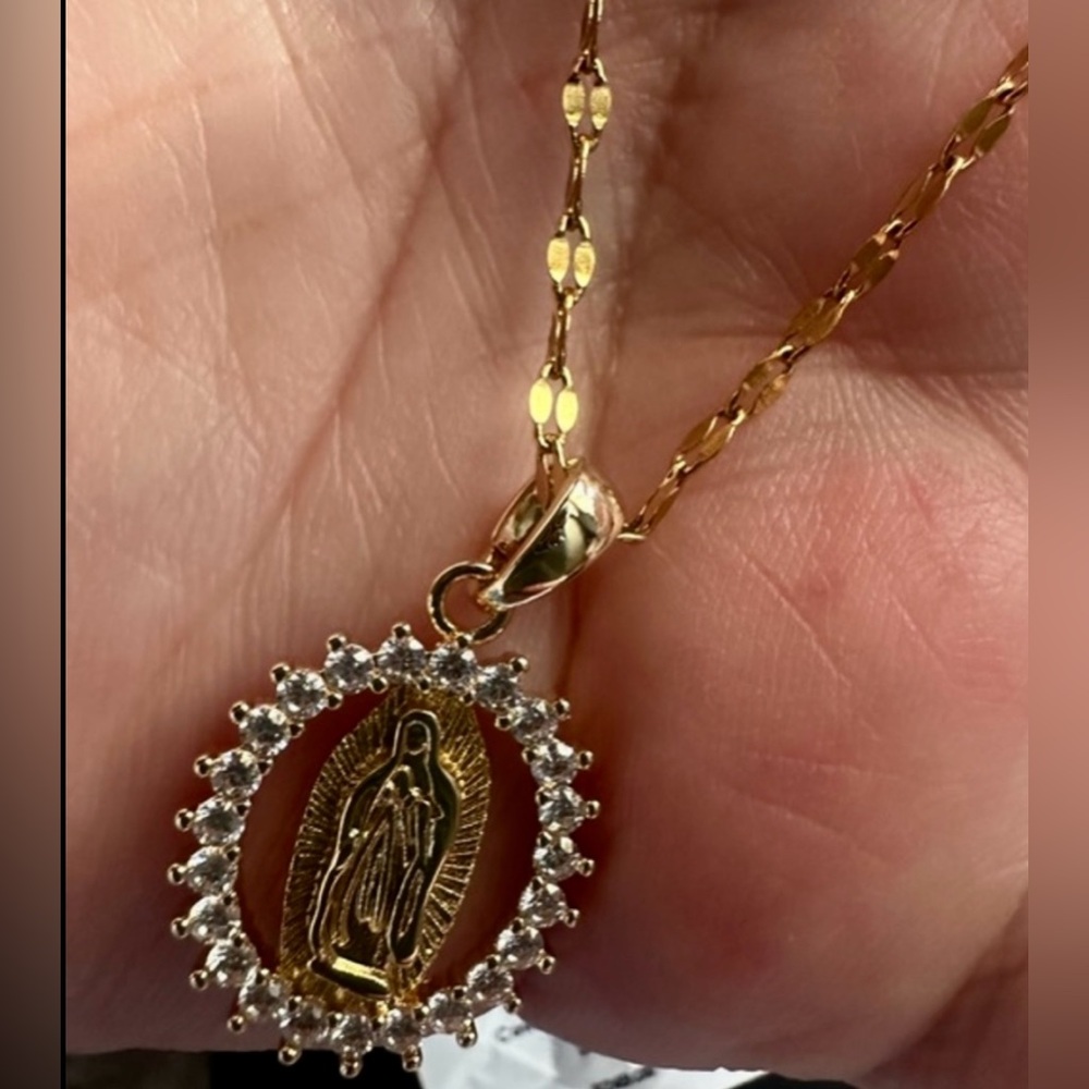 Virgin de Guadalupe Necklace Protection Religious Jewelry 14 Gold chain